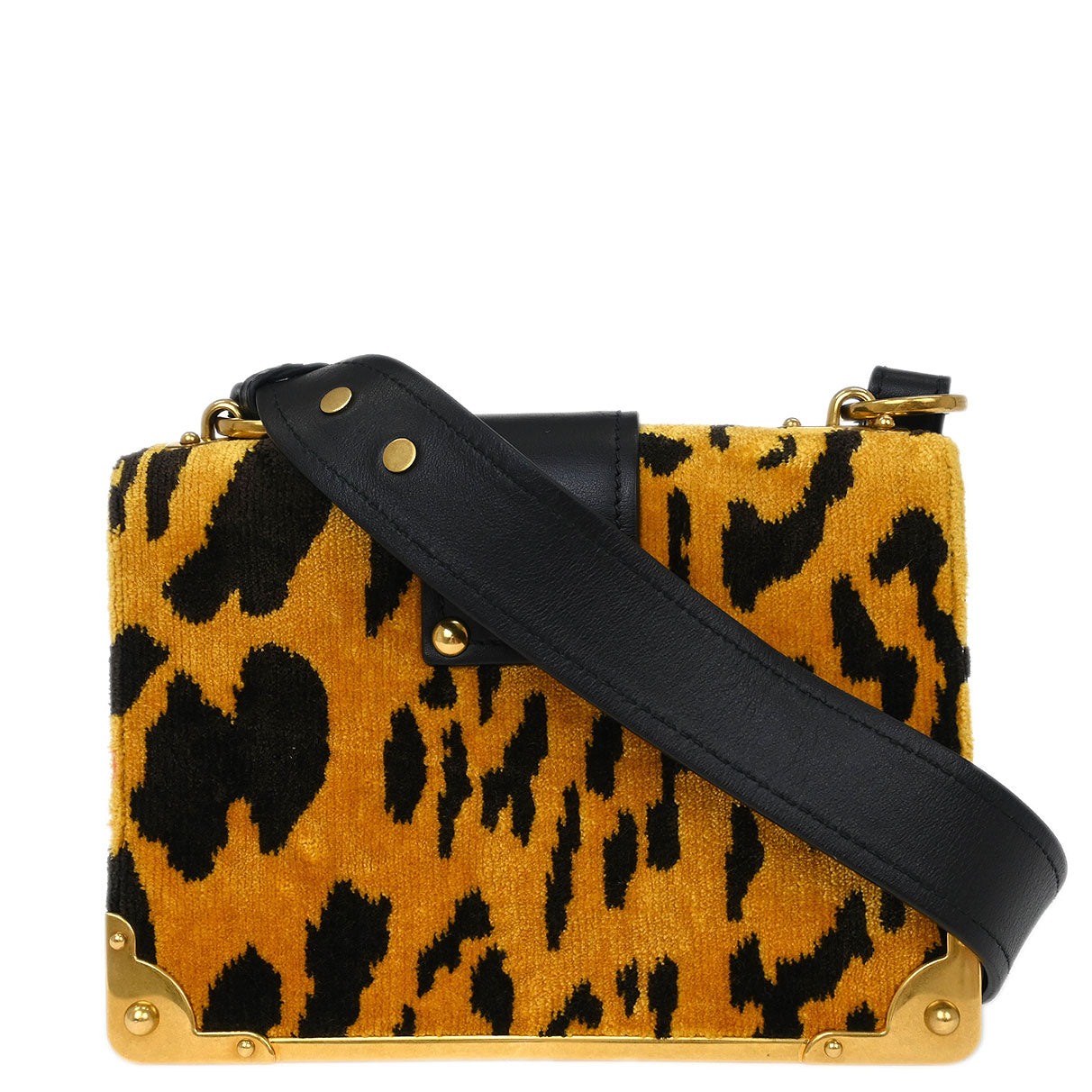 Prada Yellow Black Velvet Leopard Cahier Shoulder Bag