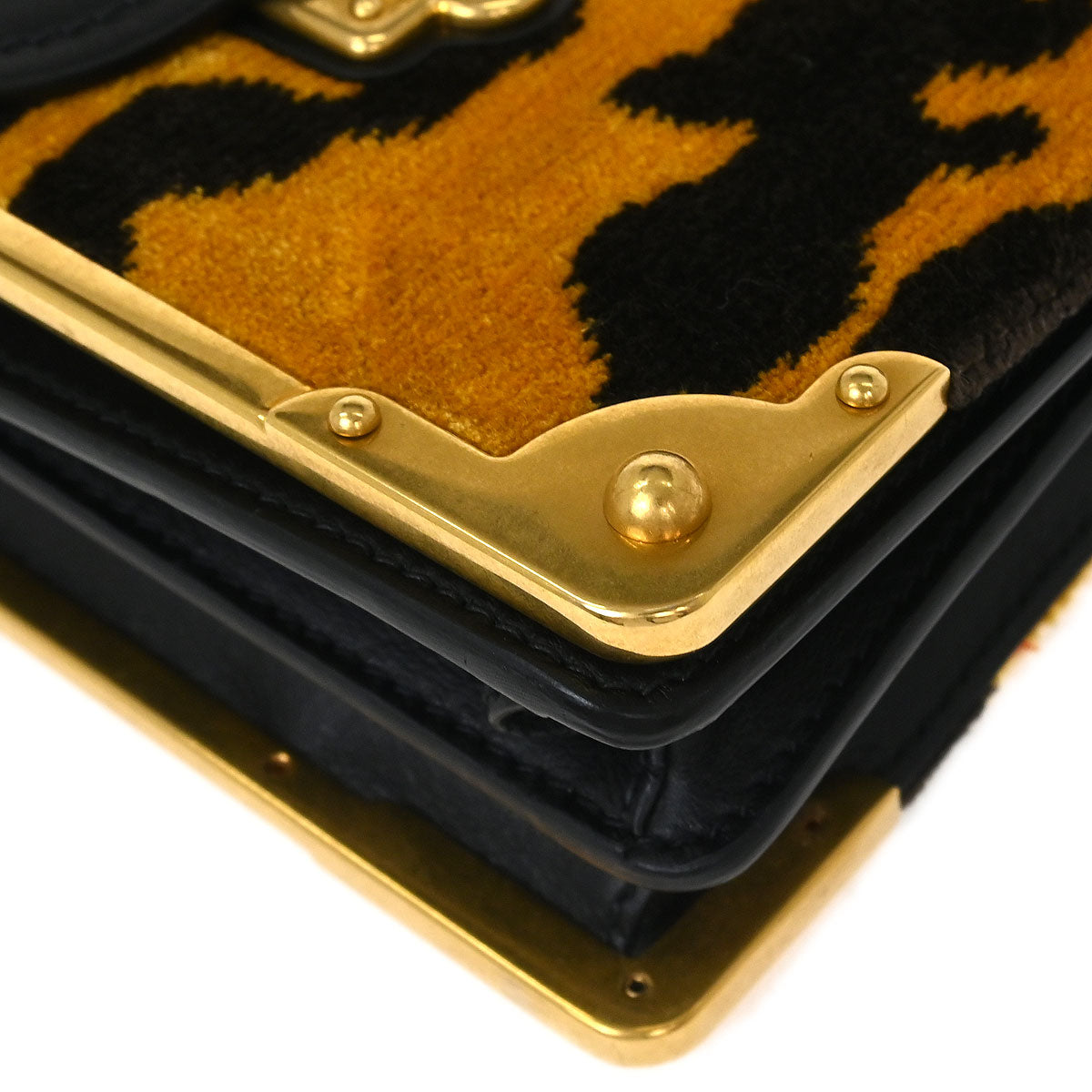 Prada Yellow Black Velvet Leopard Cahier Shoulder Bag