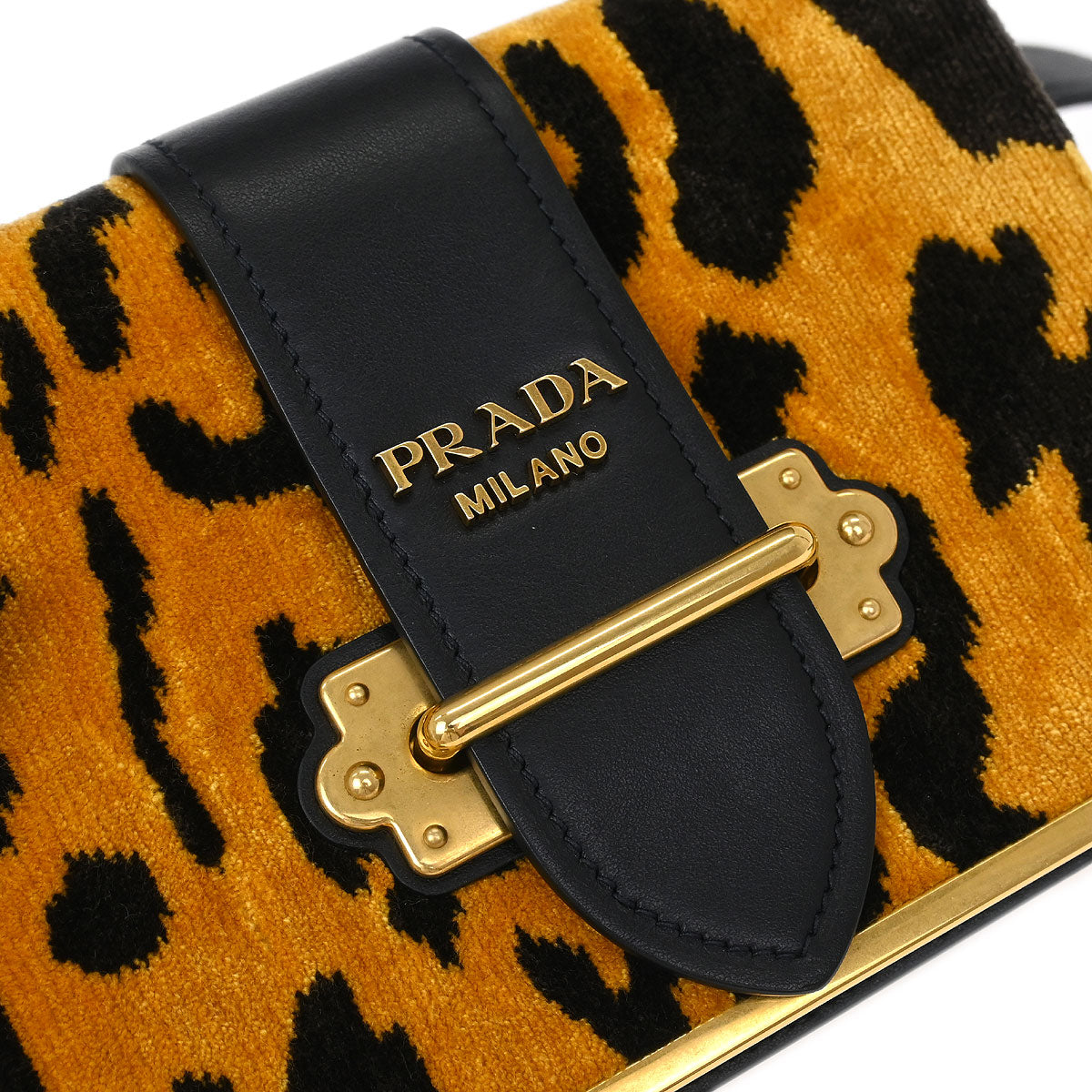 Prada Yellow Black Velvet Leopard Cahier Shoulder Bag