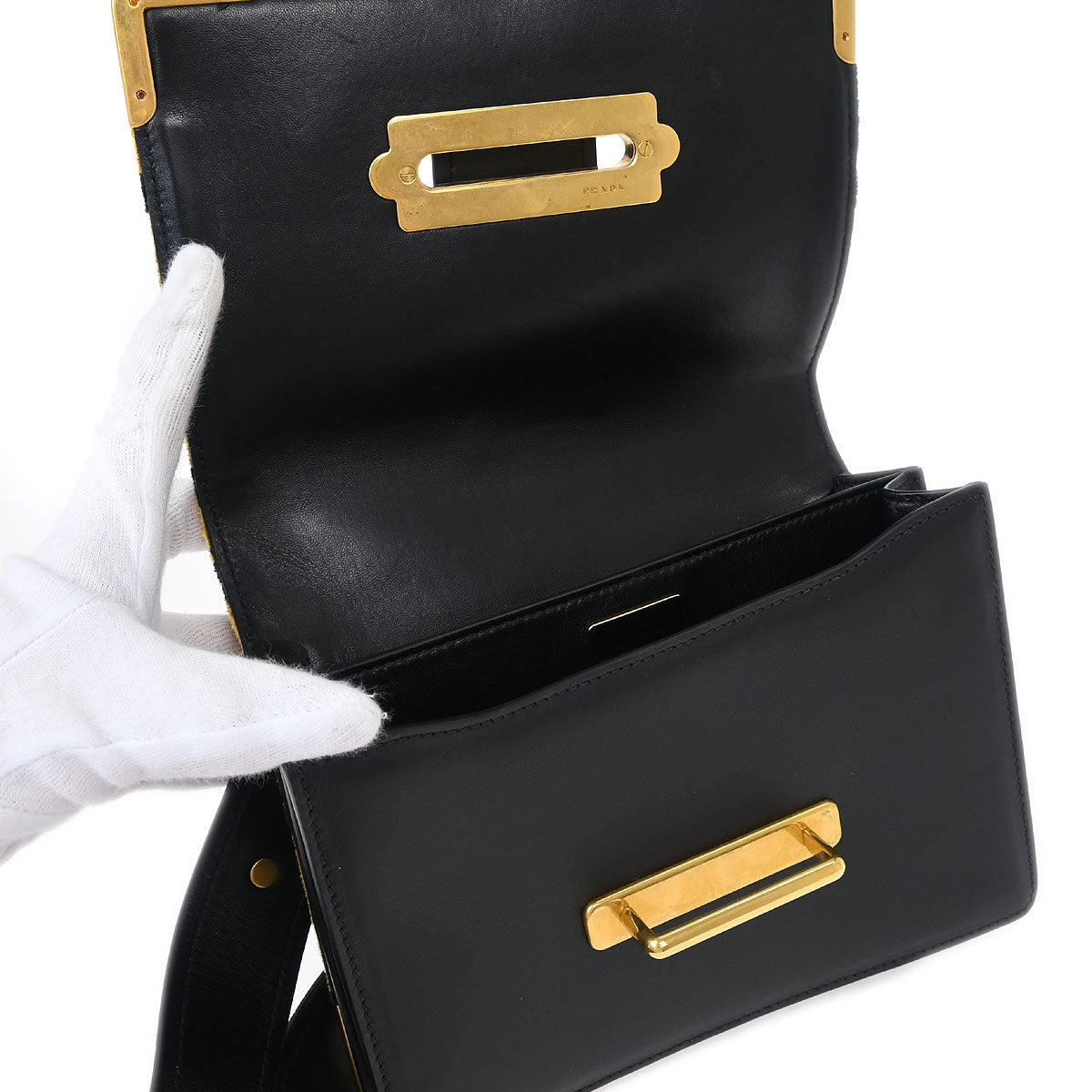 Prada Yellow Black Velvet Leopard Cahier Shoulder Bag