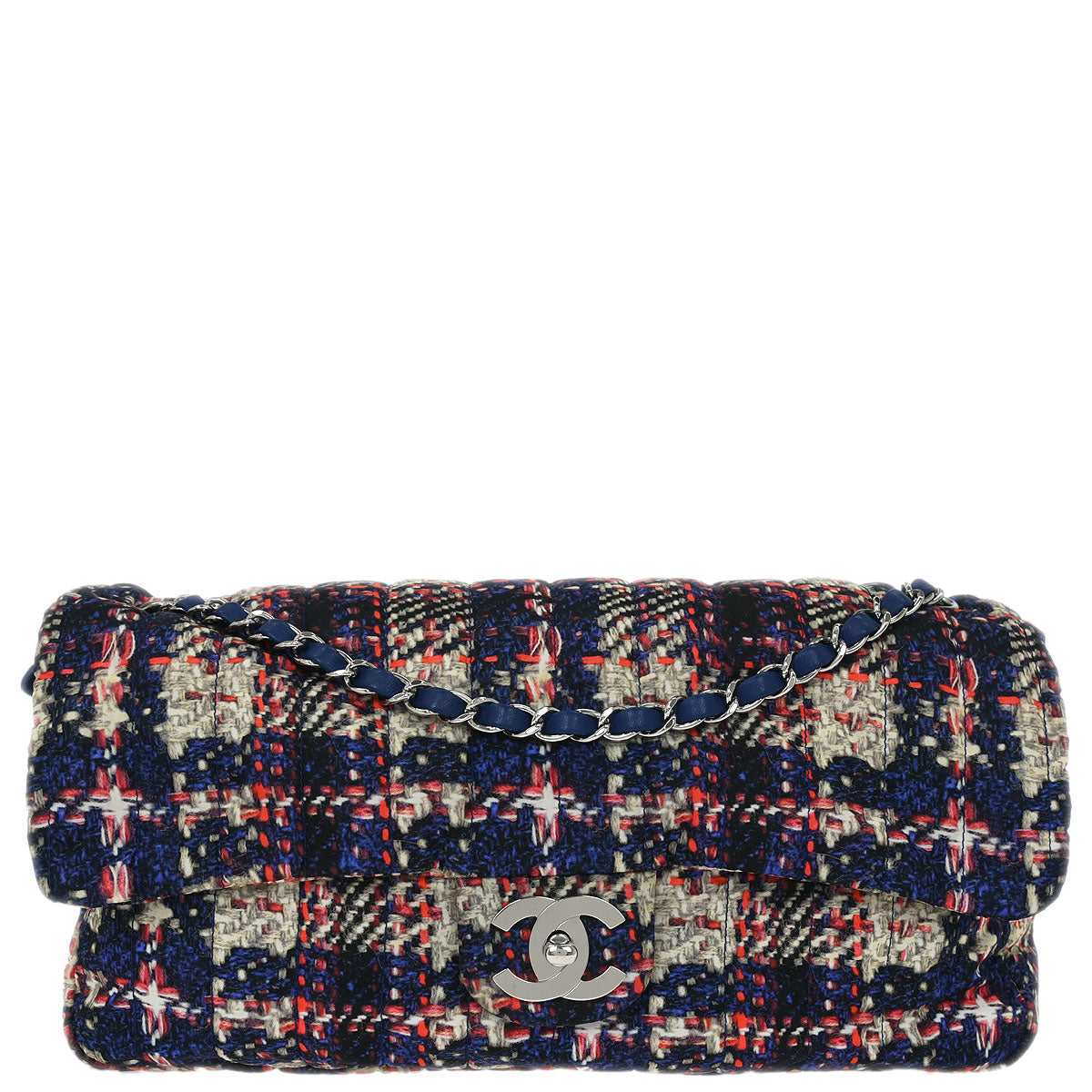 Chanel Navy Nylon Tweed Print Shoulder Bag