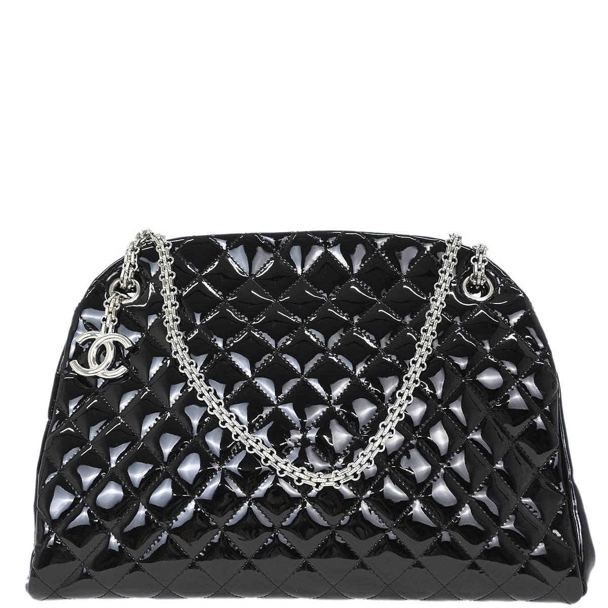 Chanel Black Patent Leather Large Mademoiselle Bowling Bag