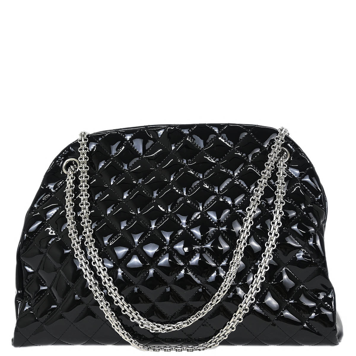 Chanel Black Patent Leather Large Mademoiselle Bowling Bag