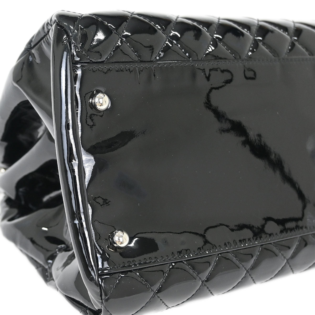 Chanel Black Patent Leather Large Mademoiselle Bowling Bag