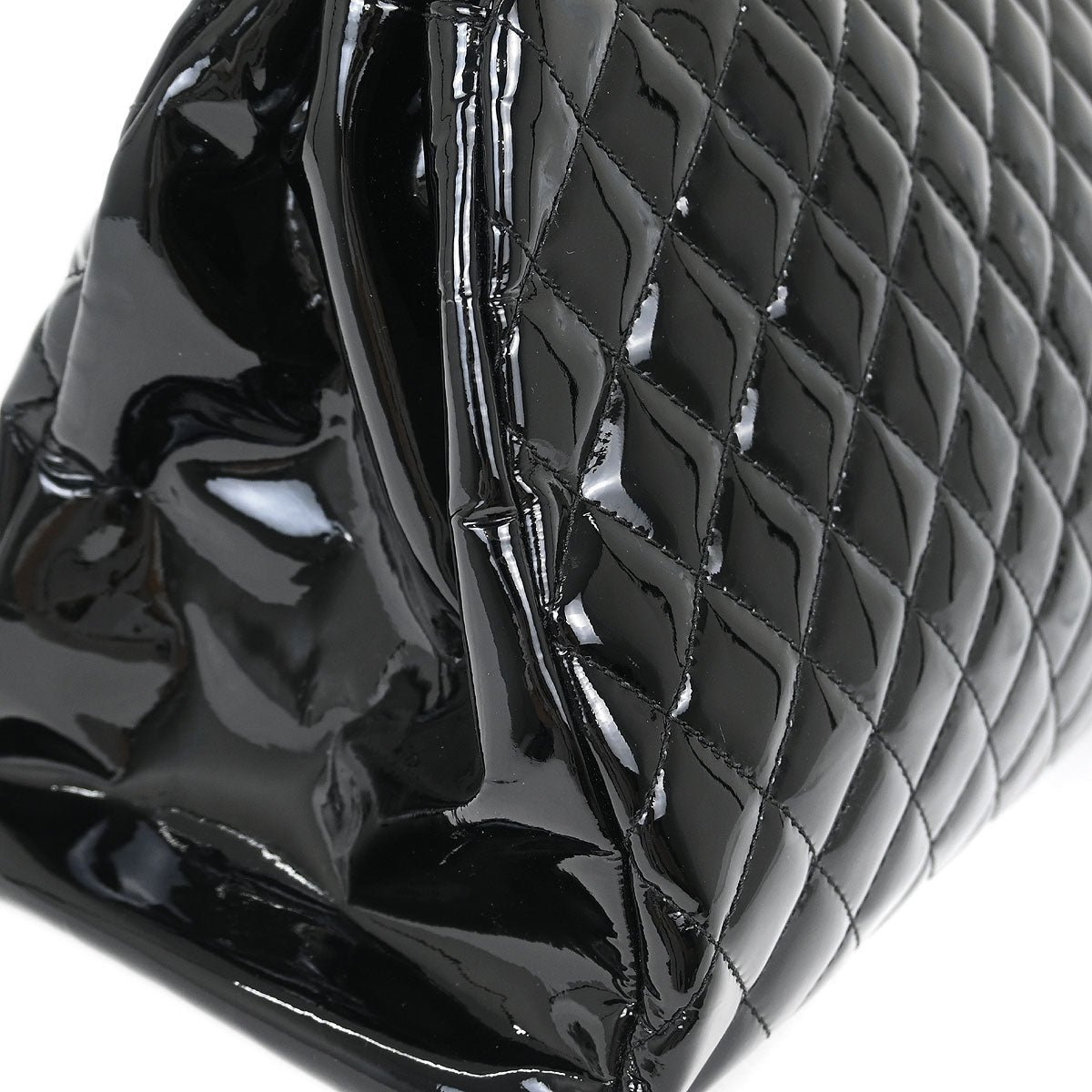 Chanel Black Patent Leather Large Mademoiselle Bowling Bag