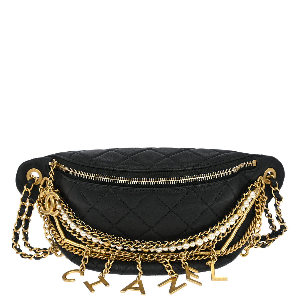 Chanel Black Calfskin All About Chains Bum Bag