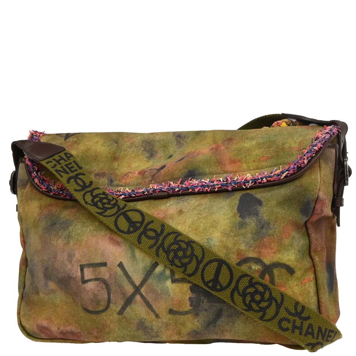 Chanel * Khaki Green Canvas Graffiti On The Pavement Messenger Bag