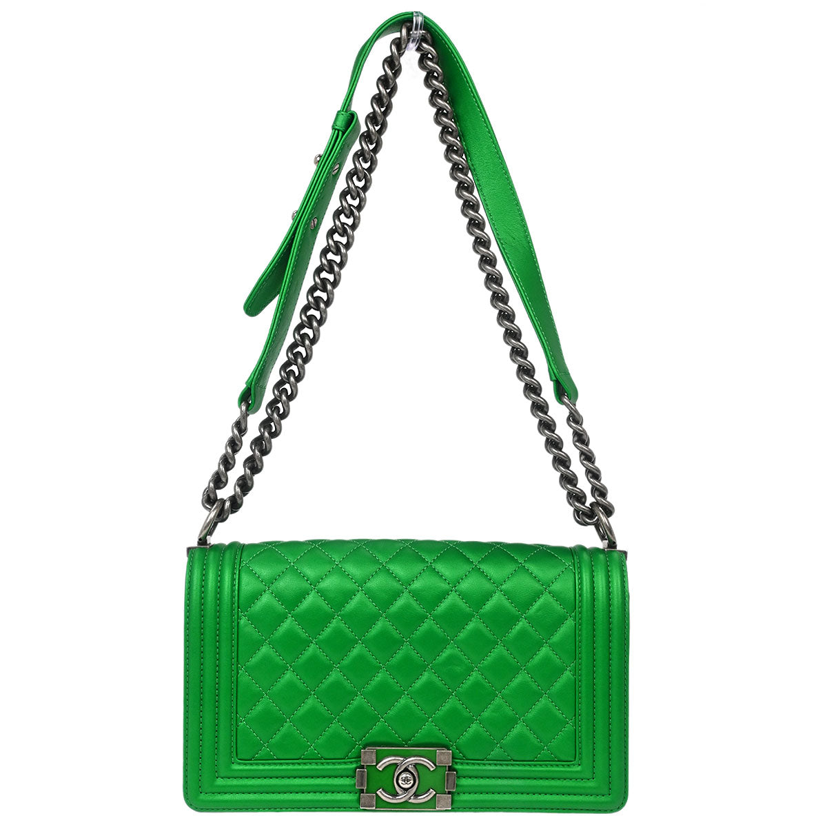 Boy Chanel Green Lambskin Medium Shoulder Bag
