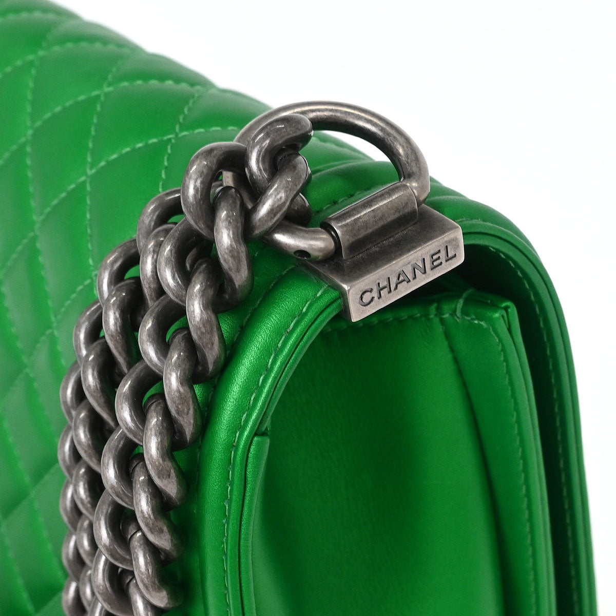Boy Chanel Green Lambskin Medium Shoulder Bag