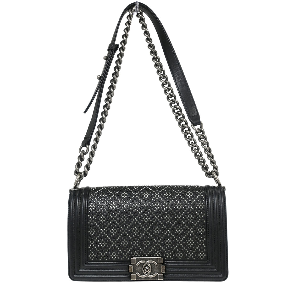 Boy Chanel Black Calfskin Rhinestone Studs Medium Shoulder Bag