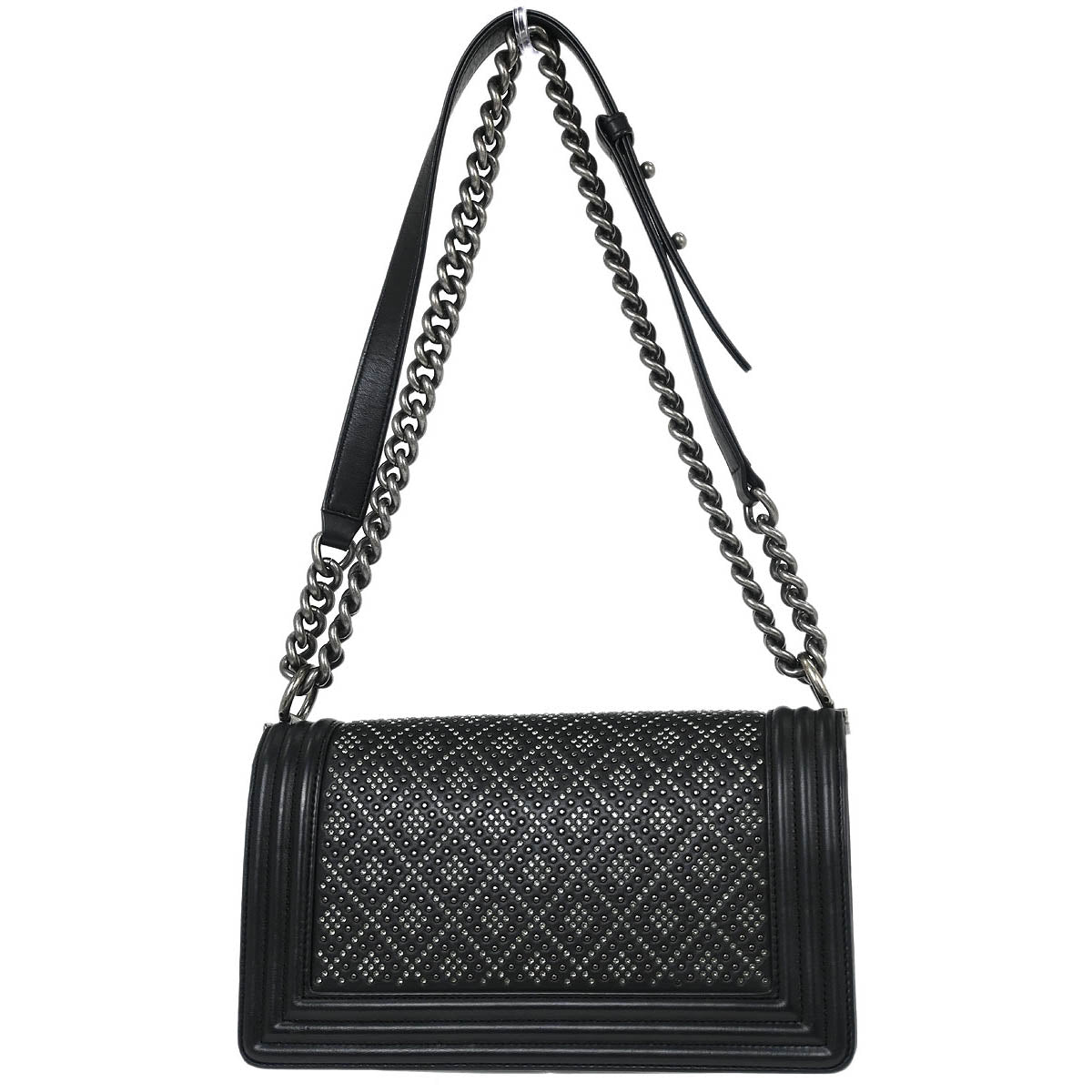 Boy Chanel Black Calfskin Rhinestone Studs Medium Shoulder Bag