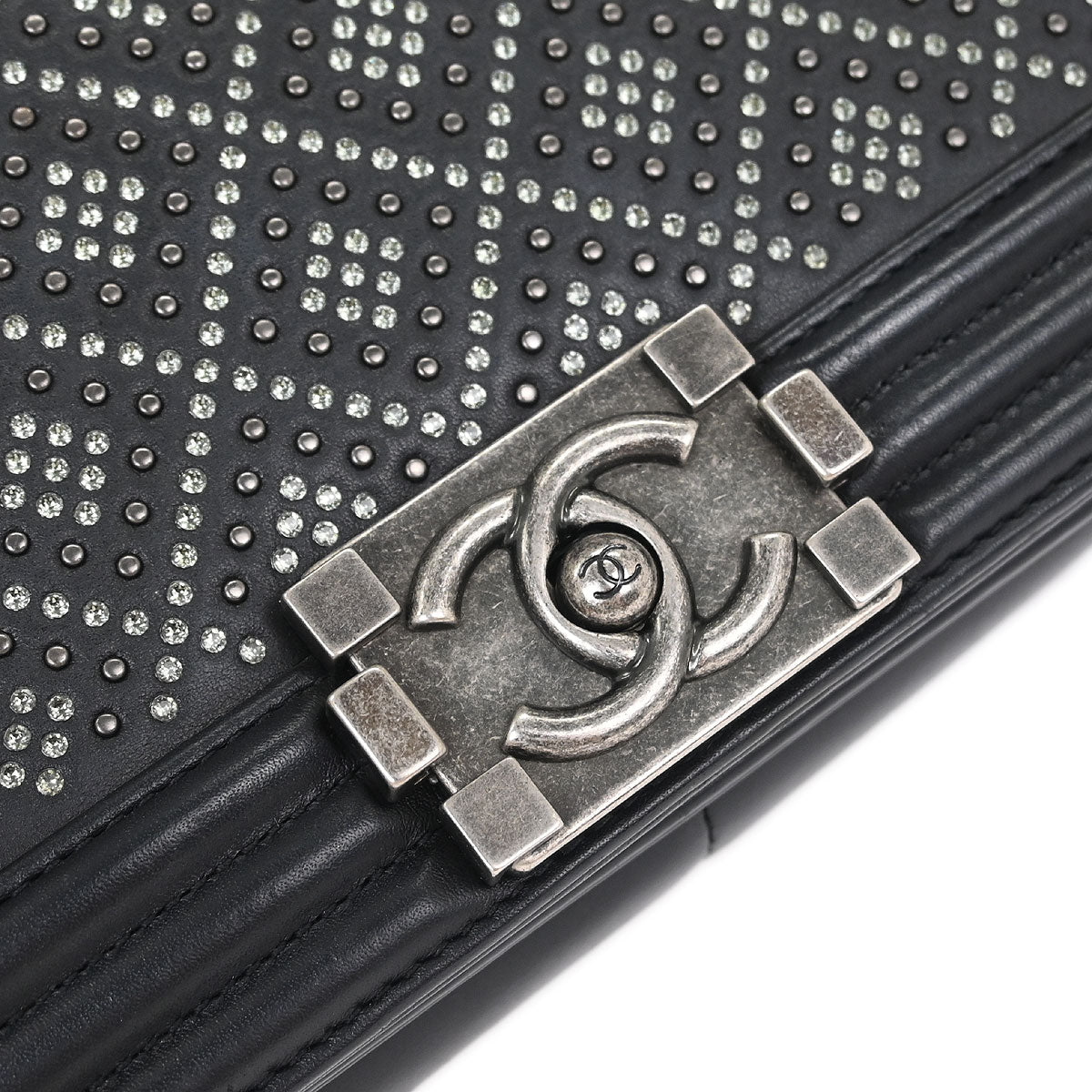 Boy Chanel Black Calfskin Rhinestone Studs Medium Shoulder Bag
