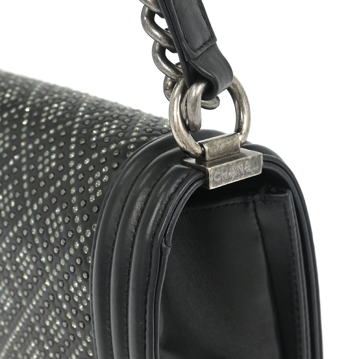 Boy Chanel Black Calfskin Rhinestone Studs Medium Shoulder Bag