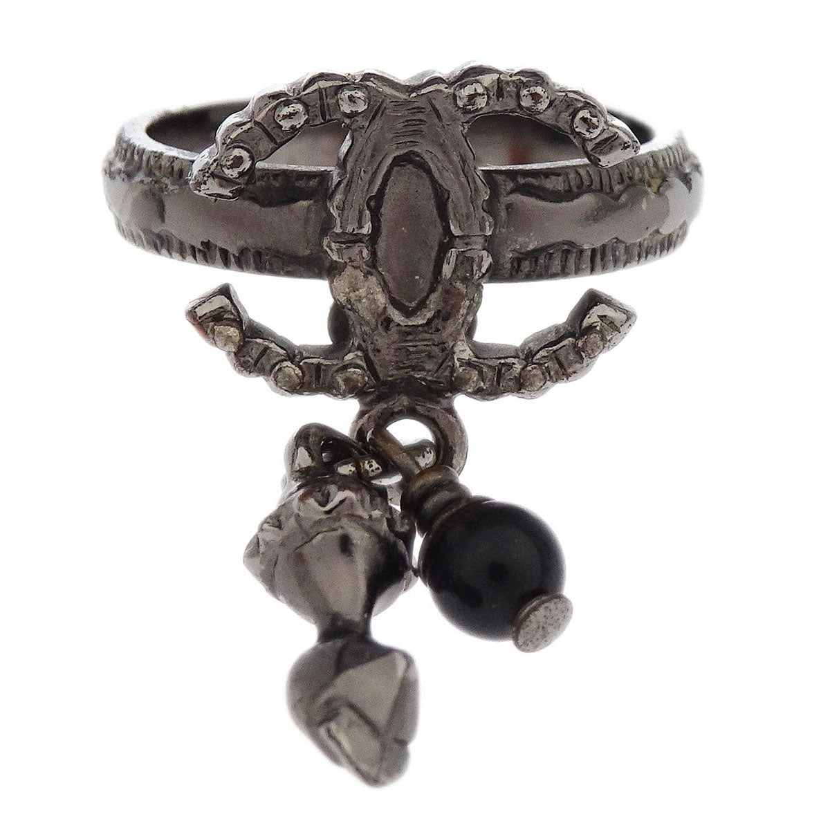 Chanel Ring Silver Dangle CC #50 A12A