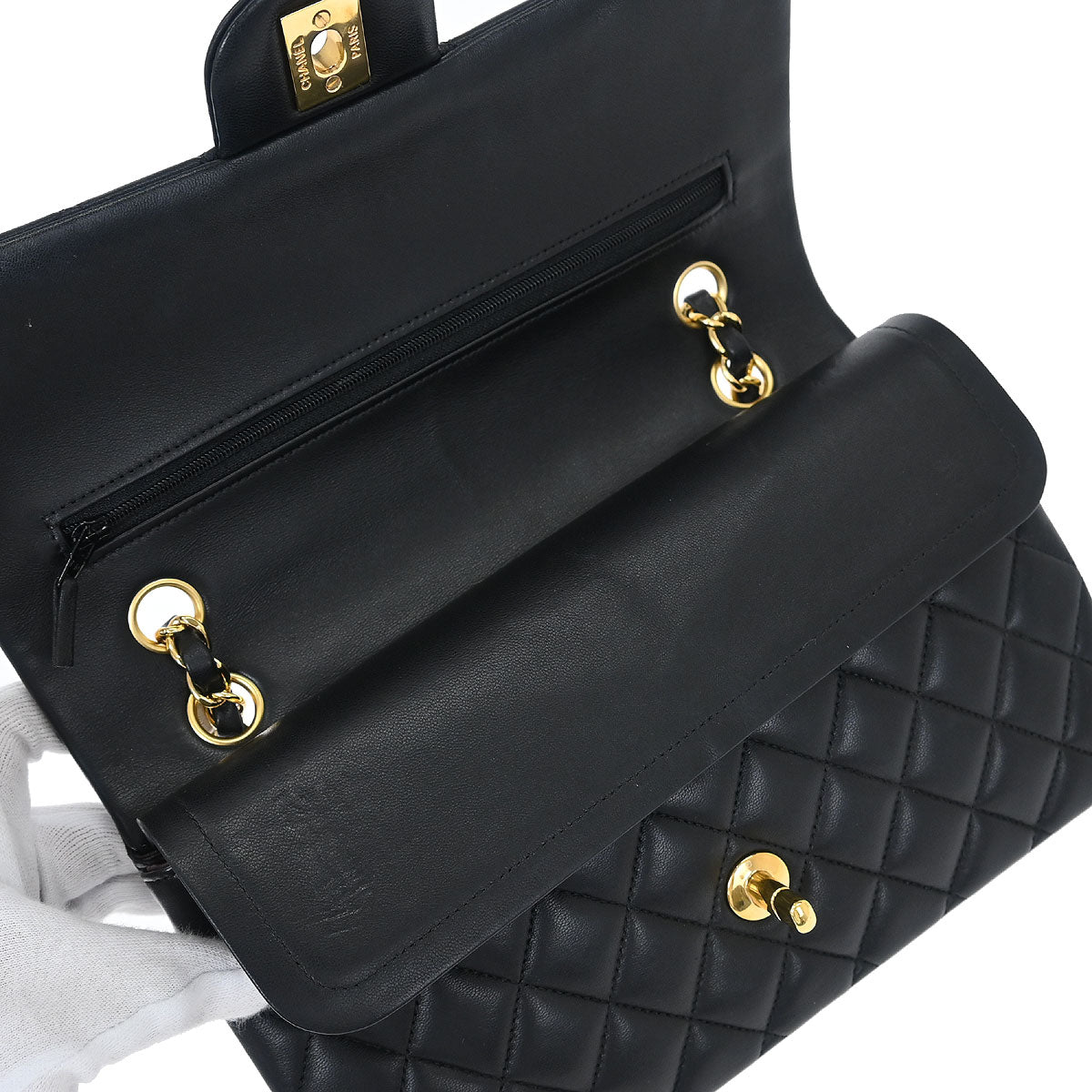 Chanel 2017 Black Lambskin Medium Classic Double Flap Shoulder Bag