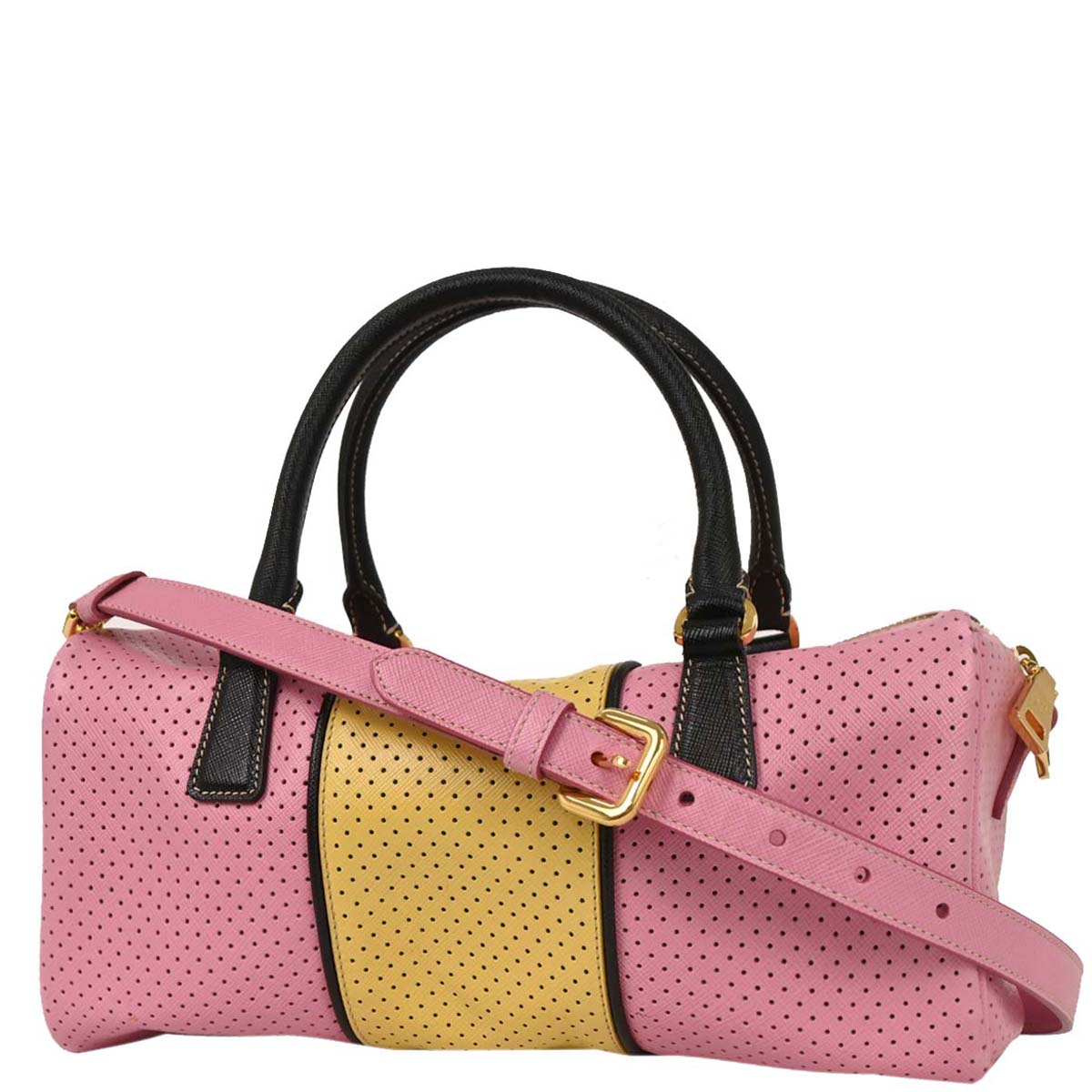 Prada Pink Yellow Perforated Handbag