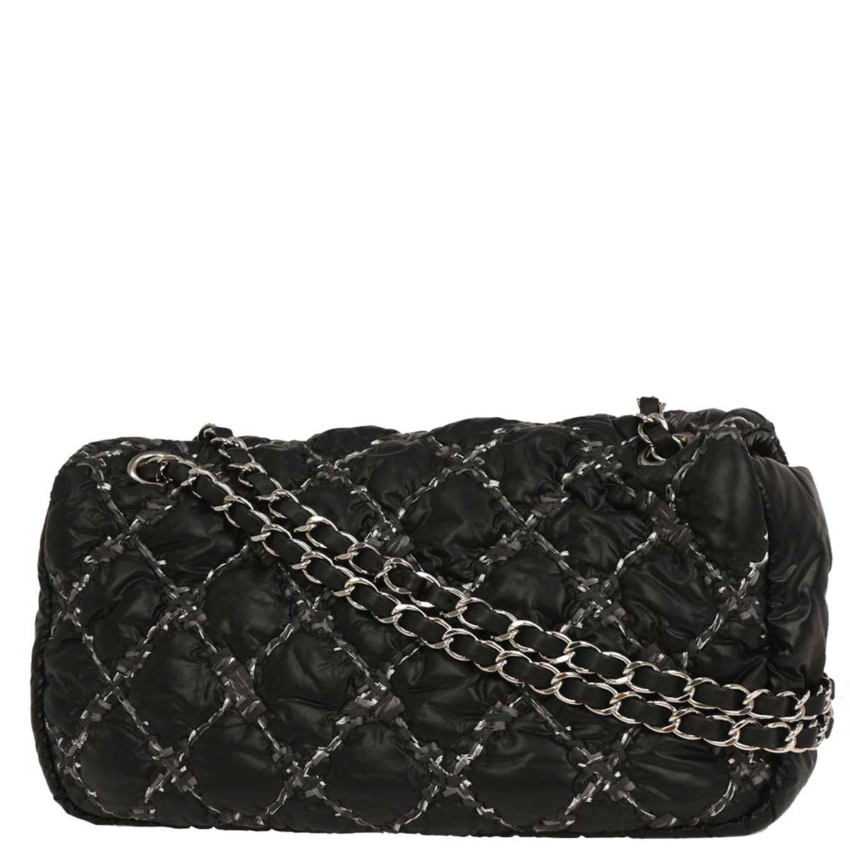 Chanel 2010-2011 Black Nylon Paris-Byzance Tweed On Stitch Flap Shoulder Bag