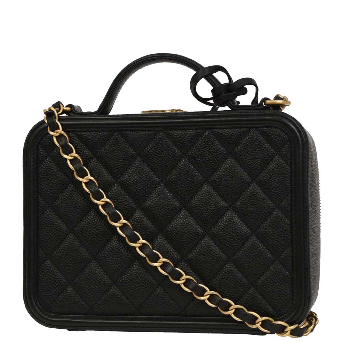 Chanel 2019 Black Caviar CC Filigree 2way Shoulder Vanity Handbag