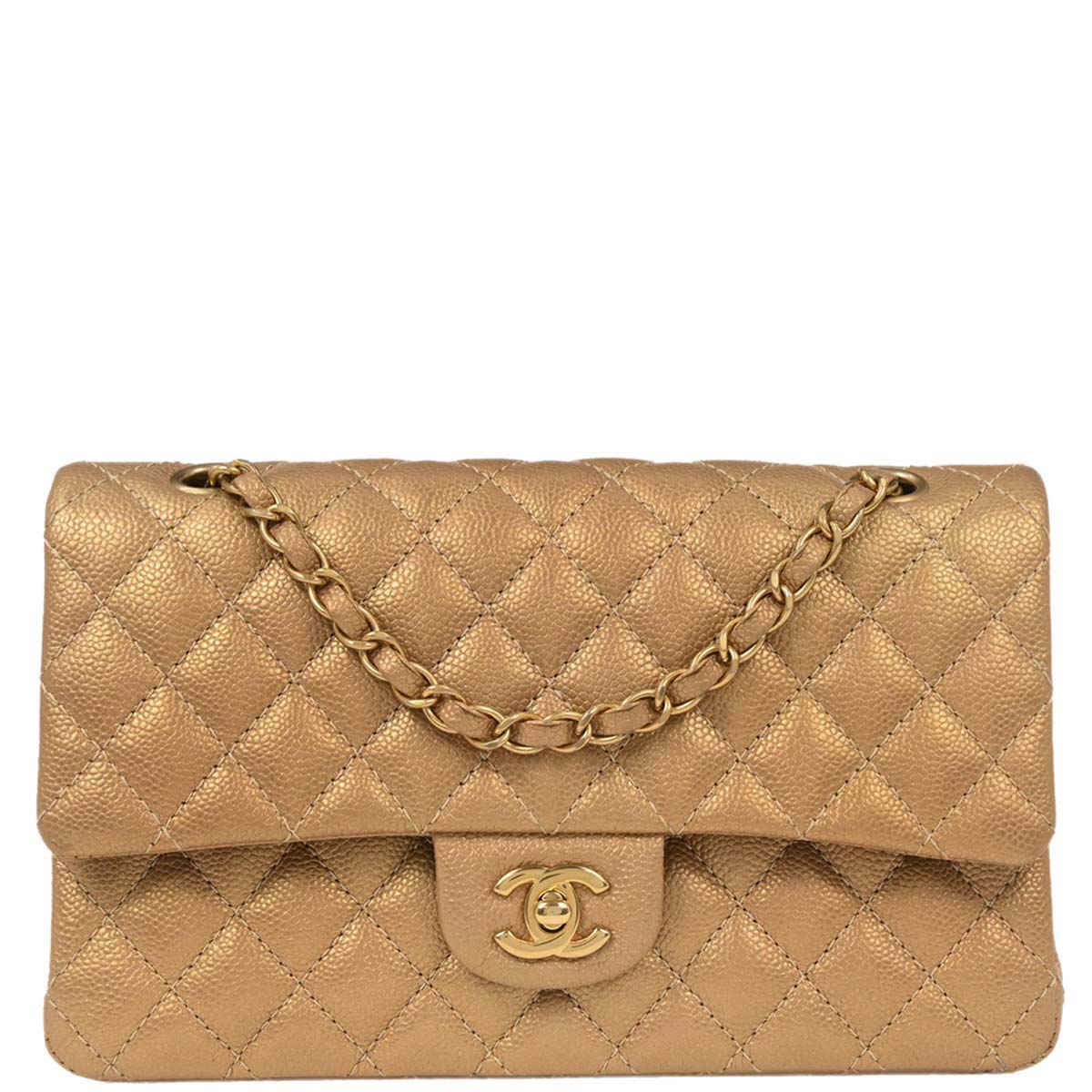 Chanel Metallic Gold Caviar Medium Classic Double Flap Shoulder Bag