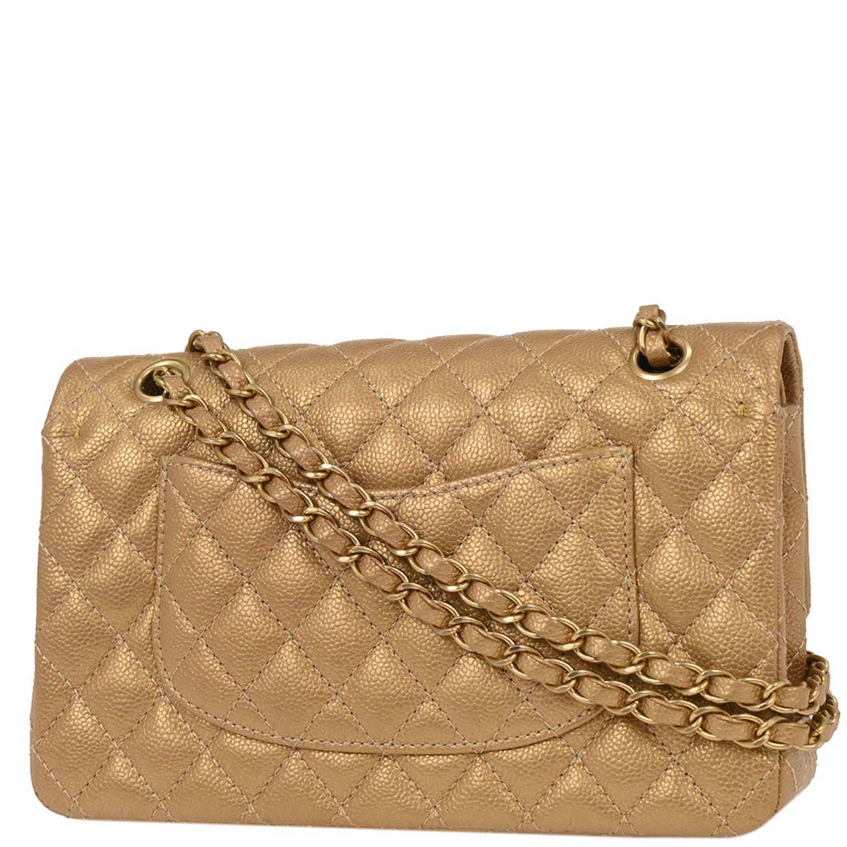 Chanel Metallic Gold Caviar Medium Classic Double Flap Shoulder Bag
