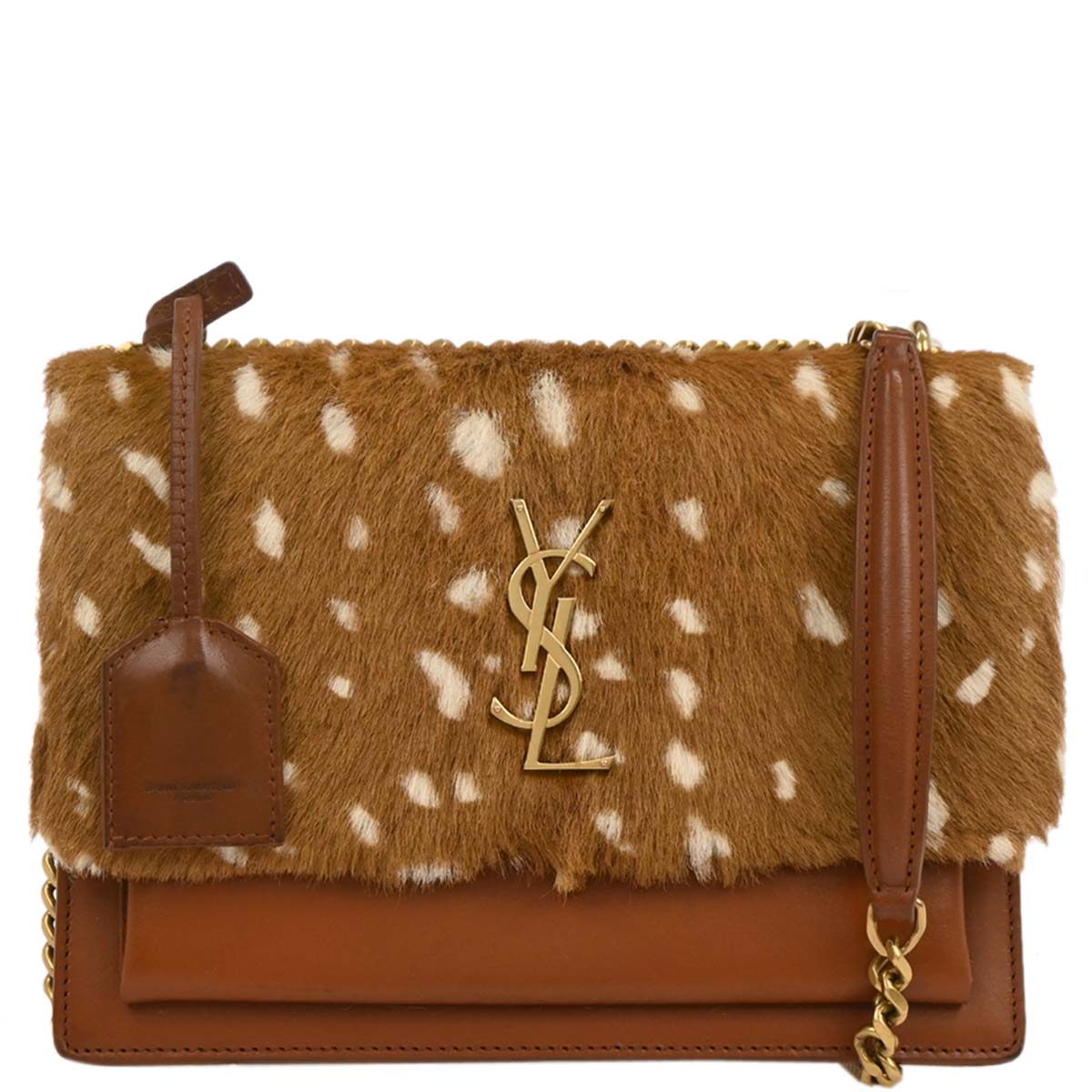 Saint Laurent * Brown Leather Pony Hair Sunset Shoulder Bag