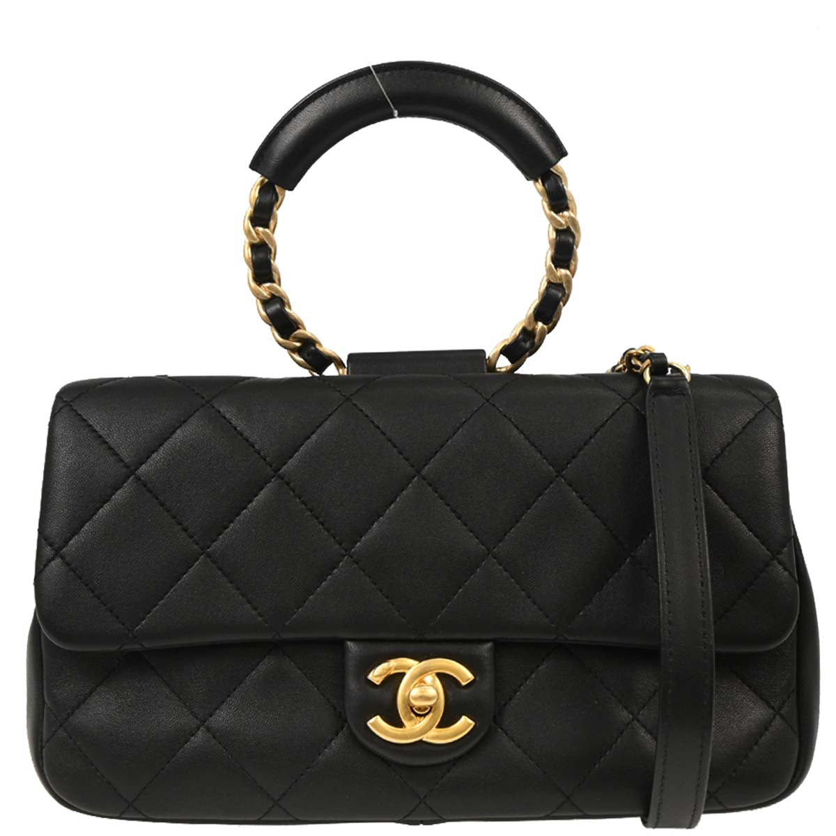Chanel Black Lambskin Circular Handle 2way Shoulder Handbag