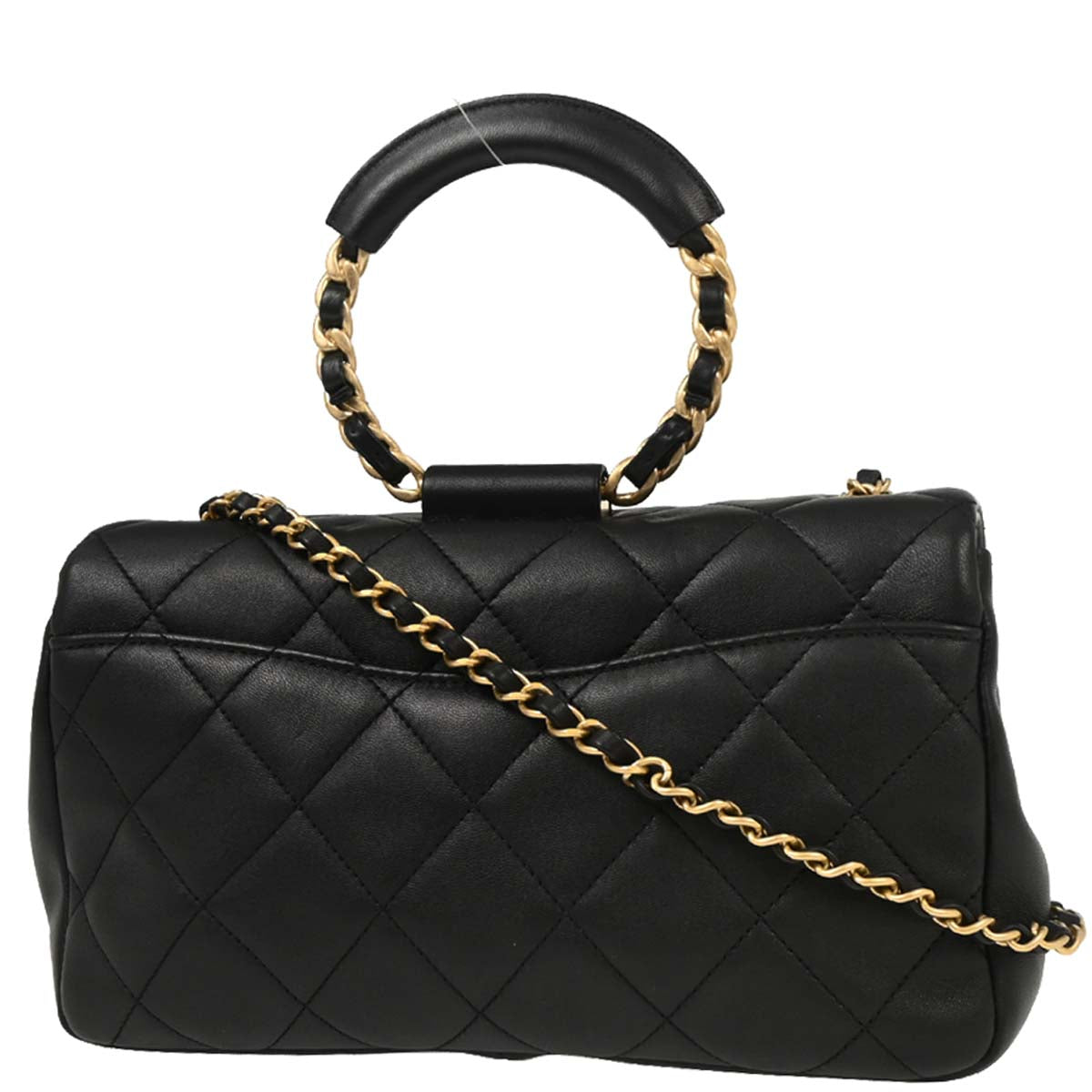 Chanel Black Lambskin Circular Handle 2way Shoulder Handbag