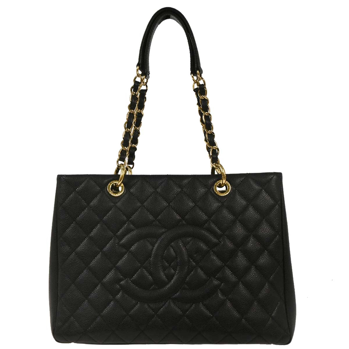 Chanel Black Caviar Grand Shopping Tote GST Chain Handbag