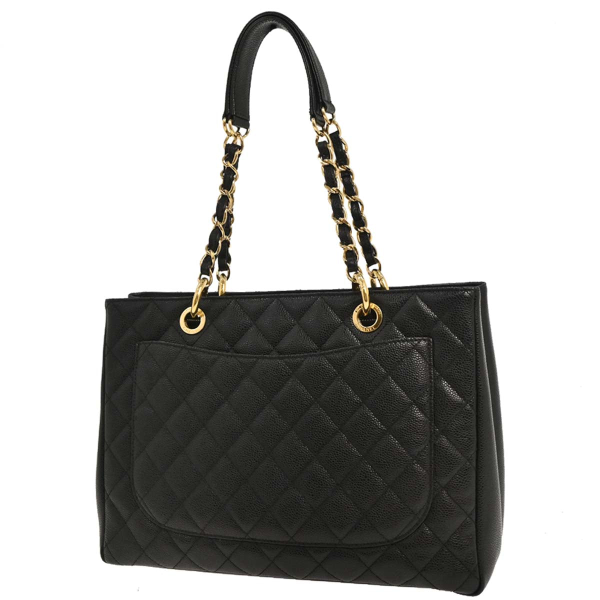 Chanel Black Caviar Grand Shopping Tote GST Chain Handbag
