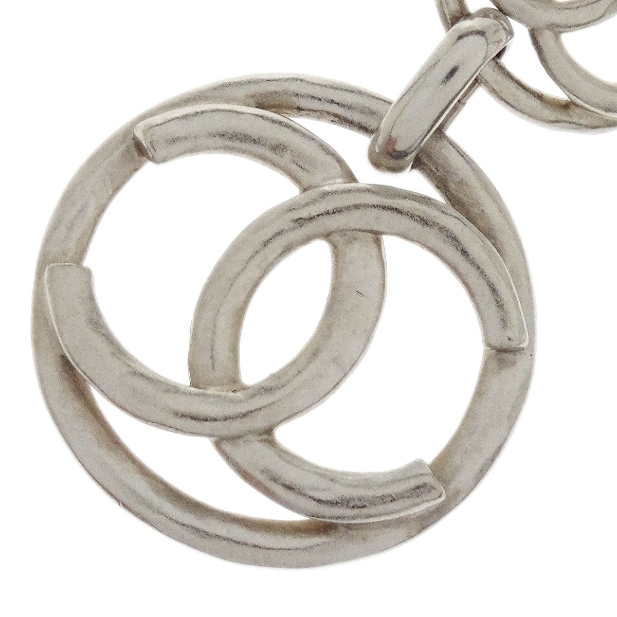 Chanel CC Button Dangle Piercing Earrings Silver A18P