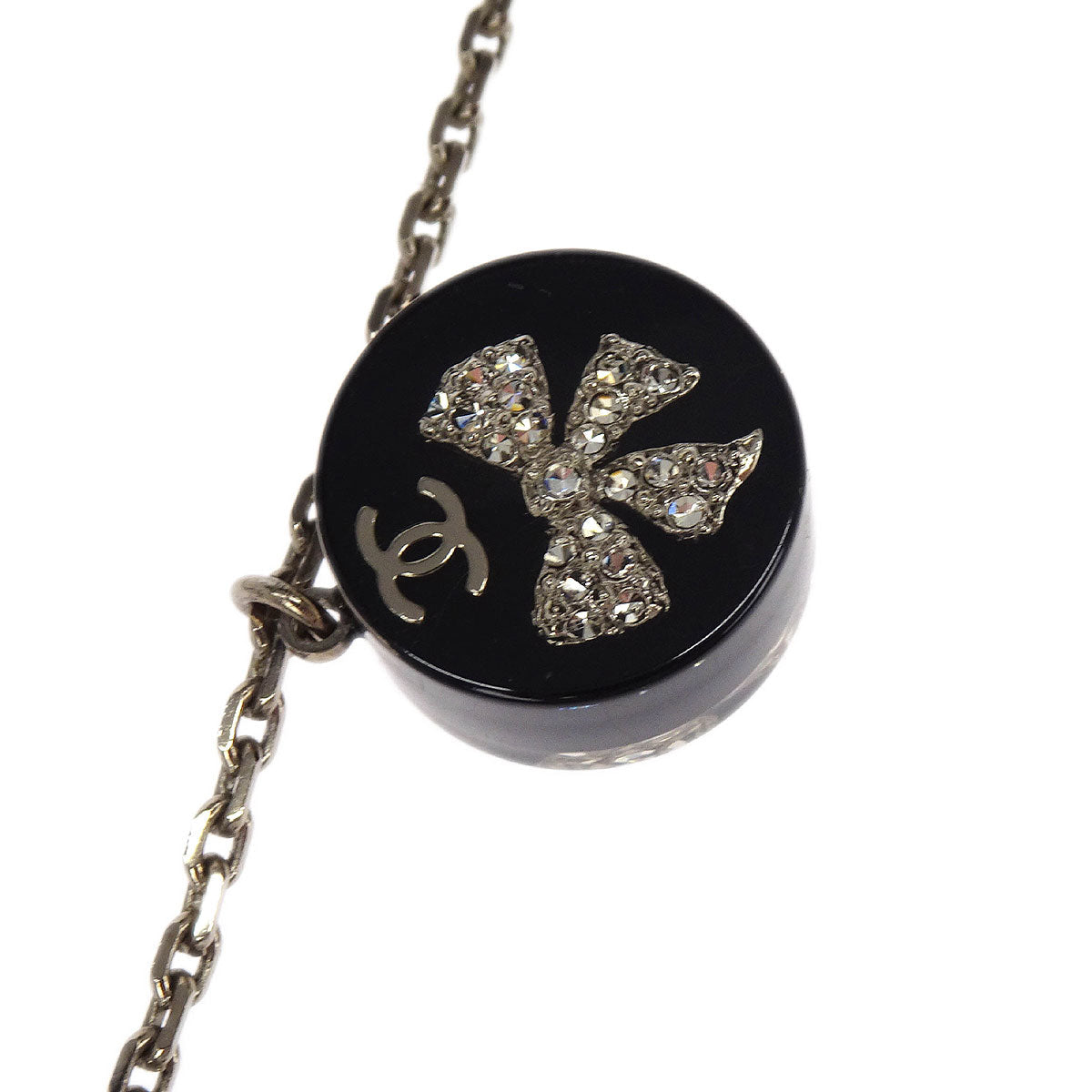 Chanel Silver Medallion Chain Pendant Necklace 10A