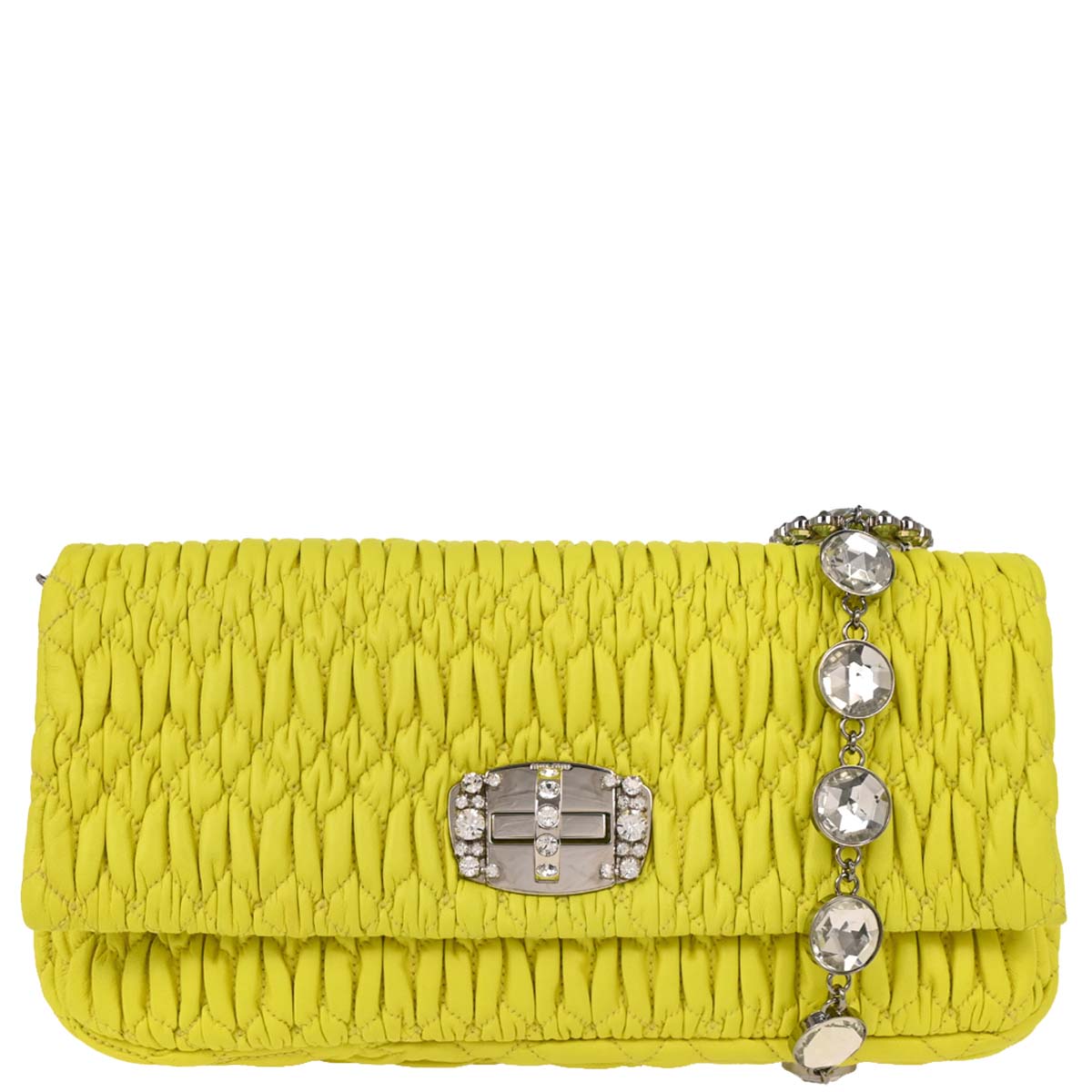 Miu Miu Yellow Lambskin Nappa Crystal Handbag