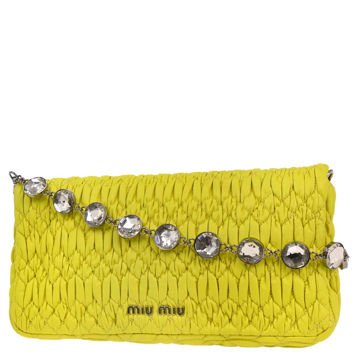 Miu Miu Yellow Lambskin Nappa Crystal Handbag