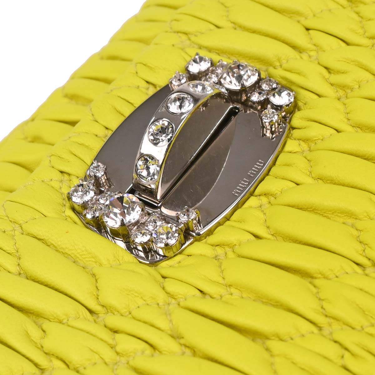 Miu Miu Yellow Lambskin Nappa Crystal Handbag