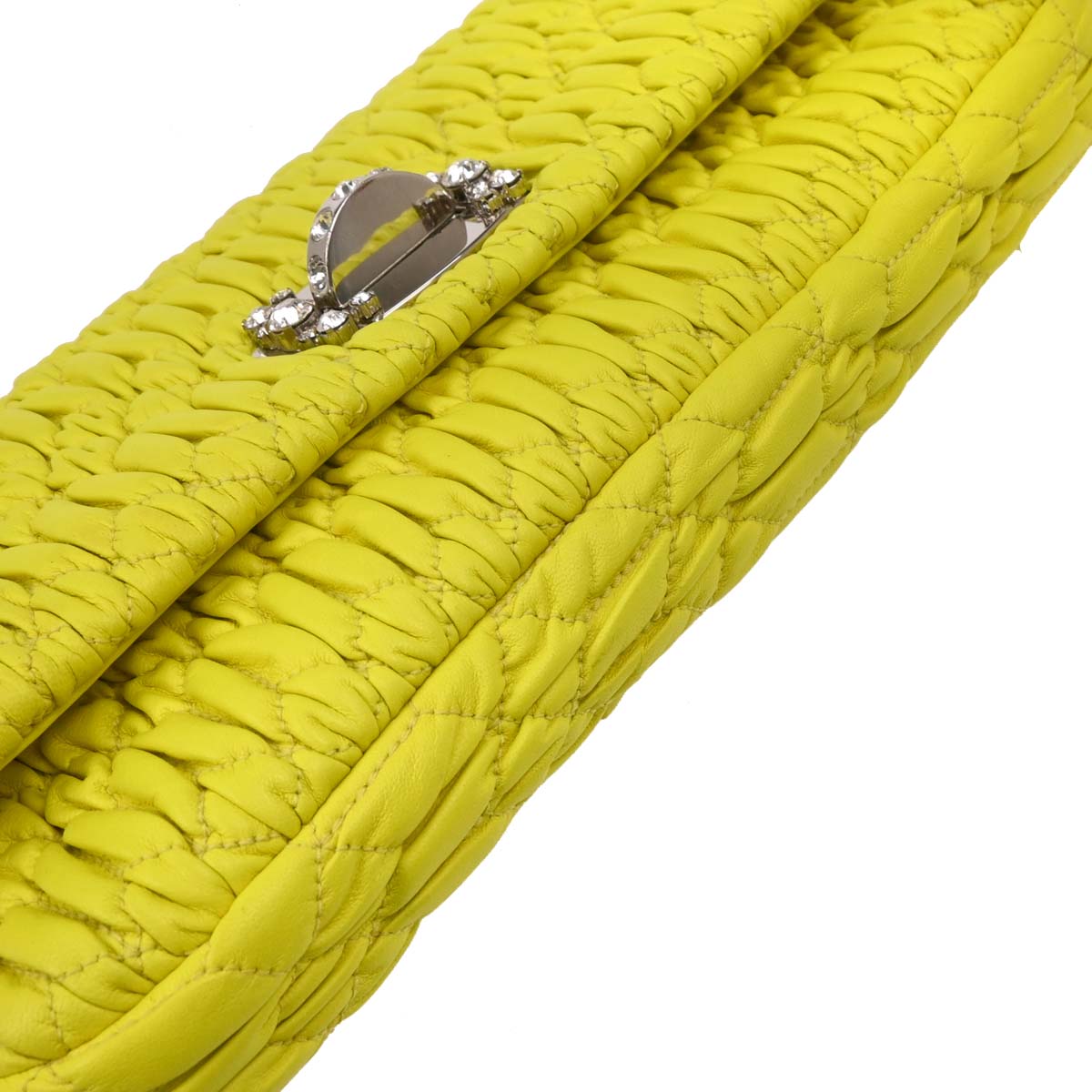 Miu Miu Yellow Lambskin Nappa Crystal Handbag