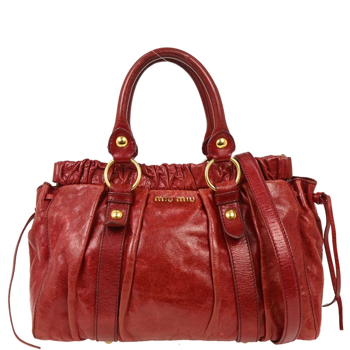 Miu Miu Red Leather 2way Shoulder Tote Handbag