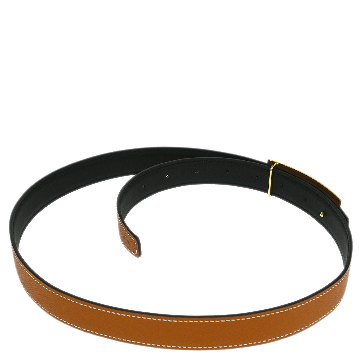 Hermes Gold Black Box Calf Epsom Collier de Chien Belt #85 Small Good