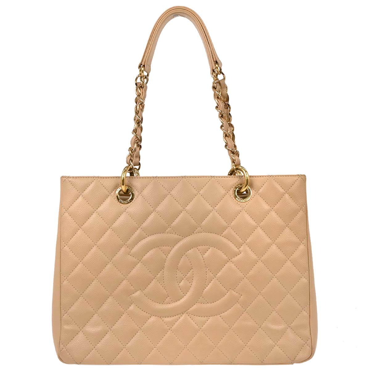 Chanel Beige Caviar Grand Shopping Tote GST Chain Handbag
