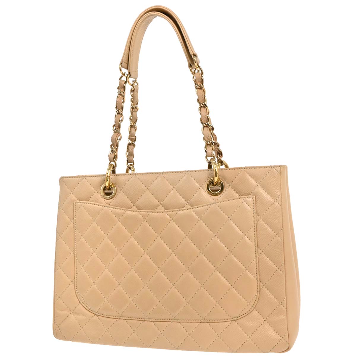 Chanel Beige Caviar Grand Shopping Tote GST Chain Handbag