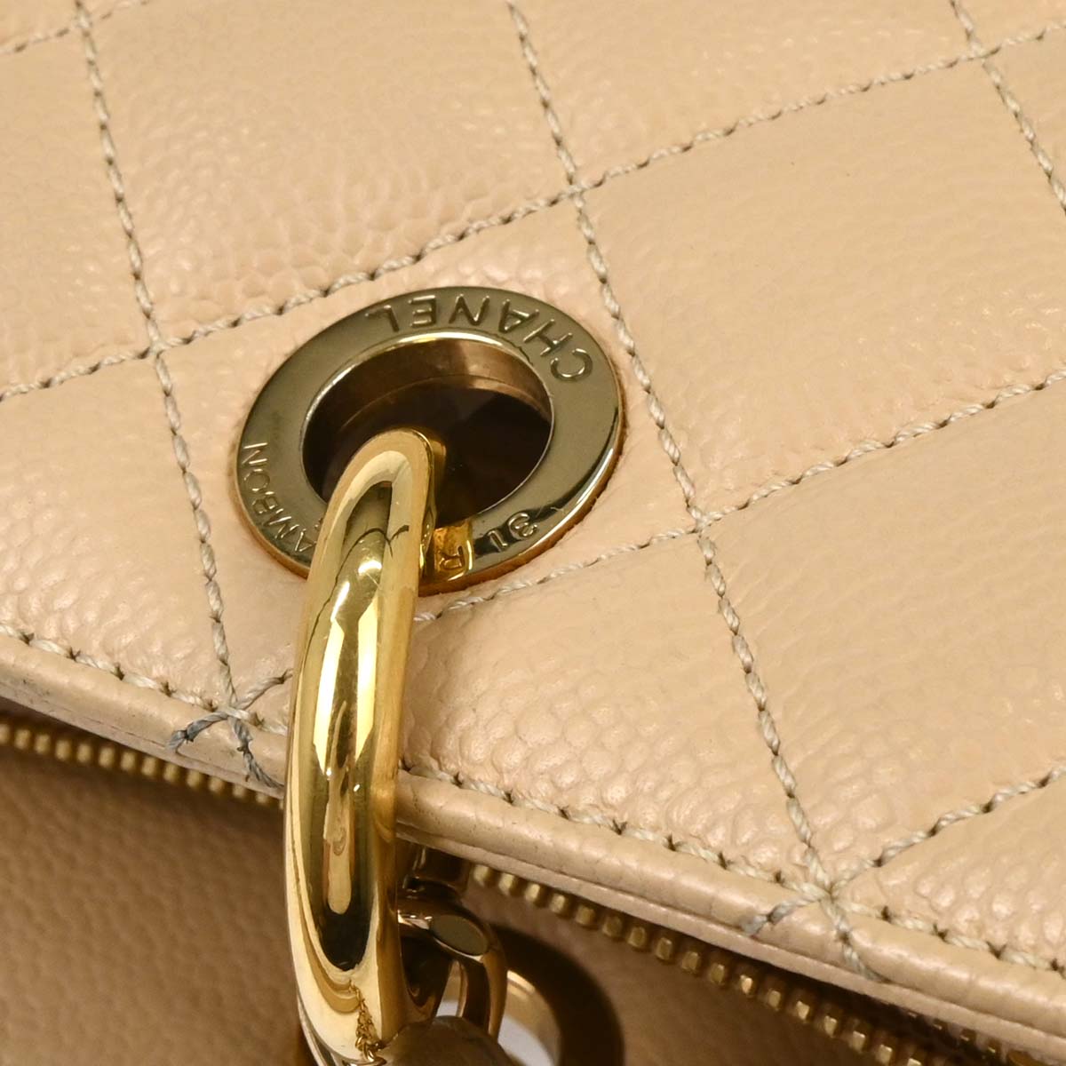 Chanel Beige Caviar Grand Shopping Tote GST Chain Handbag
