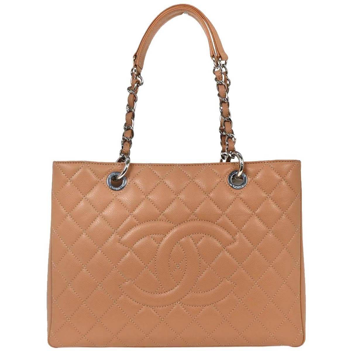 Chanel Pink Beige Caviar Grand Shopping Tote GST Chain Handbag