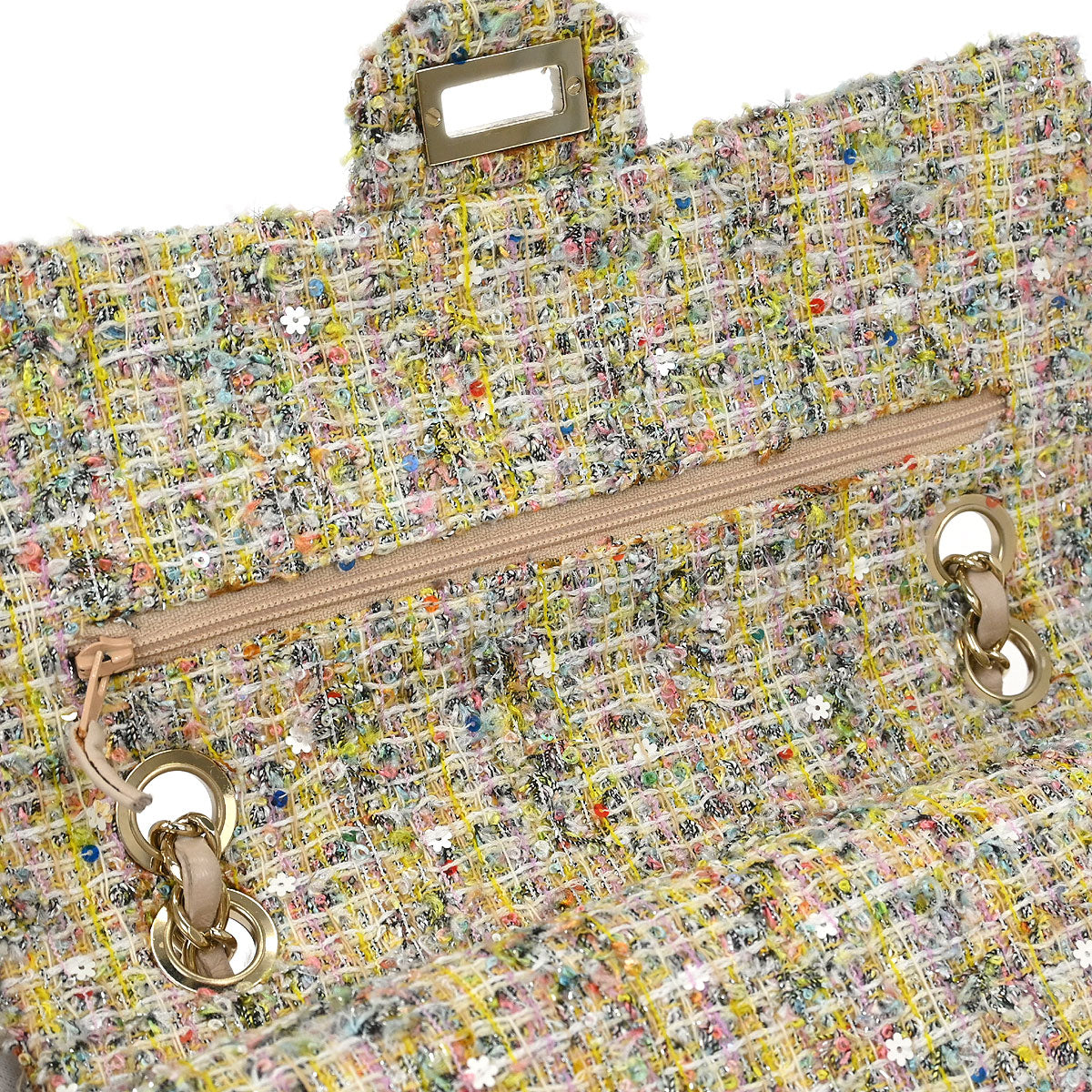 Chanel White Tweed Garden Party Medium Classic Double Flap Shoulder Bag