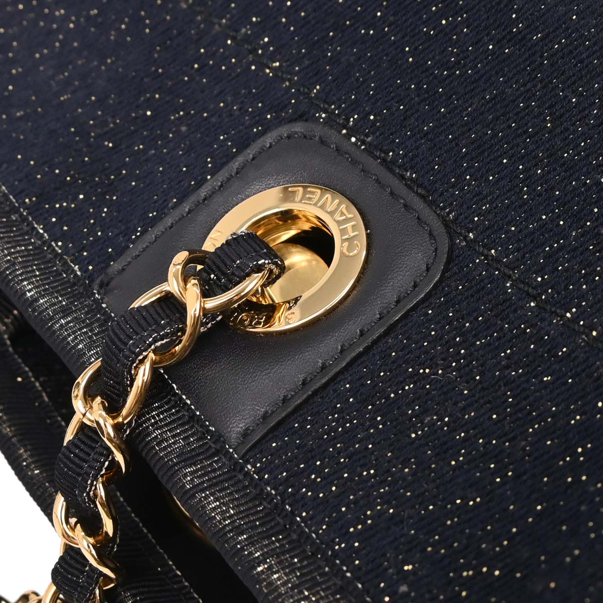 Chanel Navy Gold Small Deauville Tote Bag