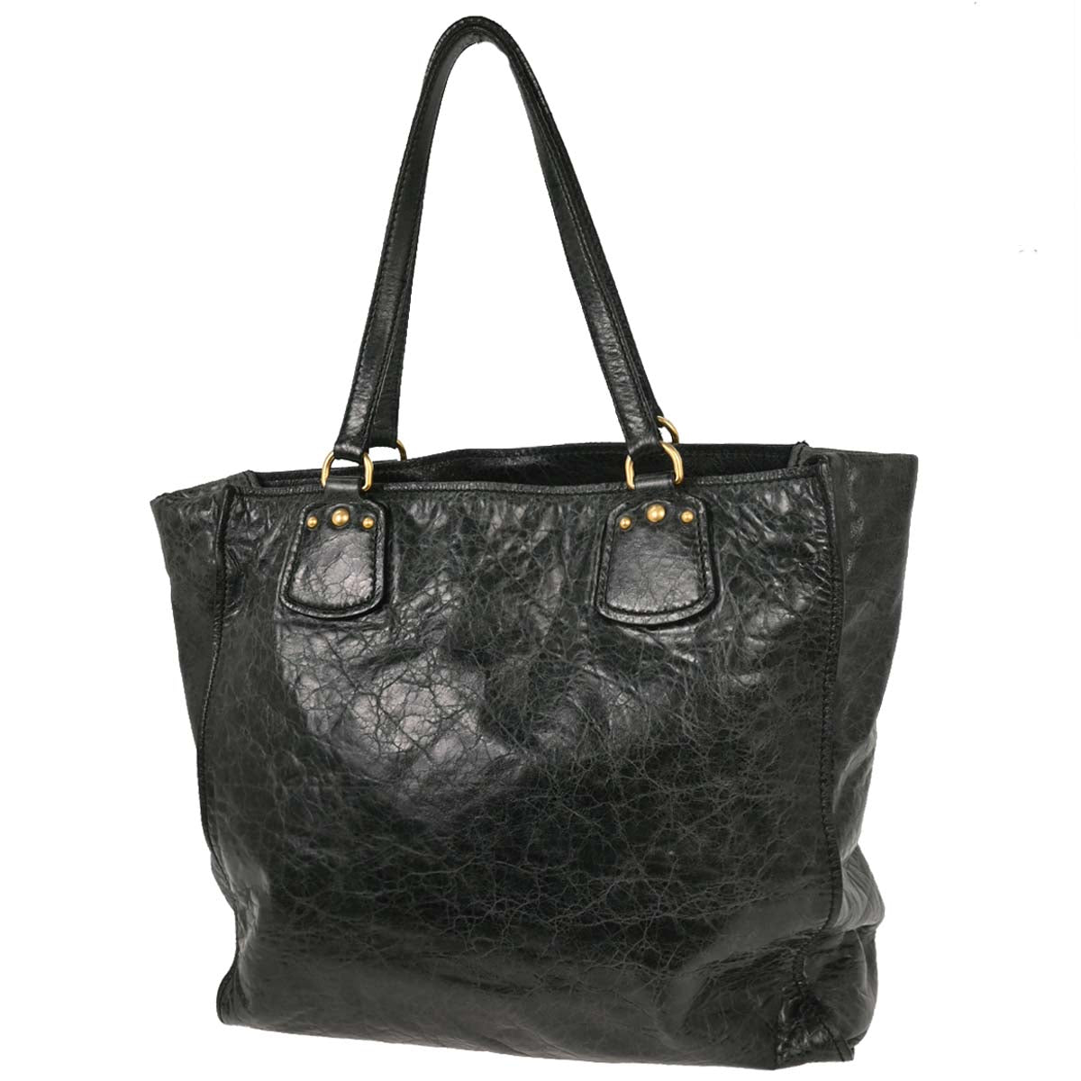 Miu Miu Dark Green Leather Tote Handbag