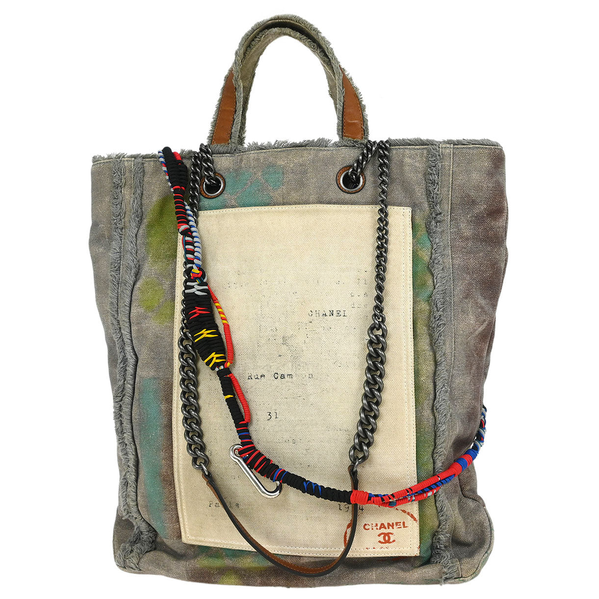 Chanel 2014 Gray Canvas Bricolage Graffiti Tote Handbag