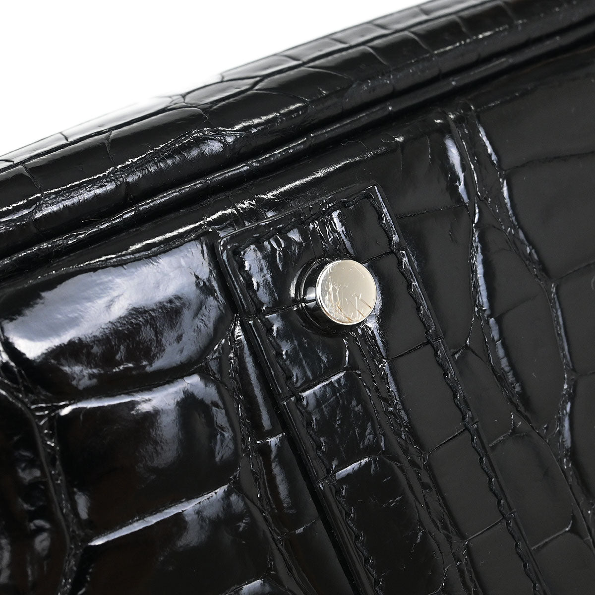 Hermes * Black Porosus Haut a Courroies 50 Handbag