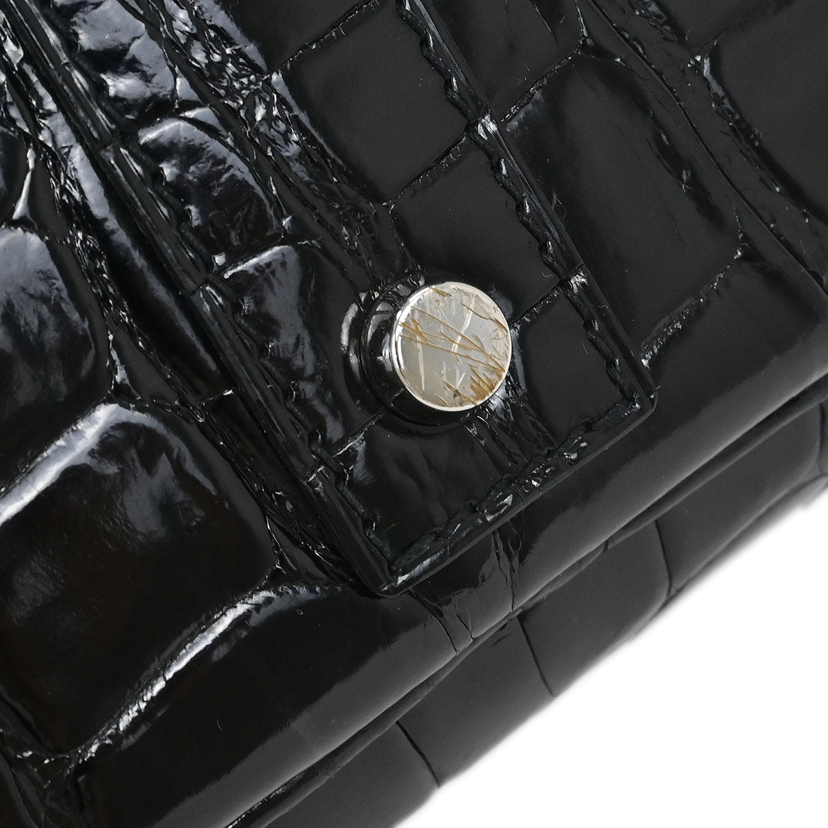 Hermes * Black Porosus Haut a Courroies 50 Handbag