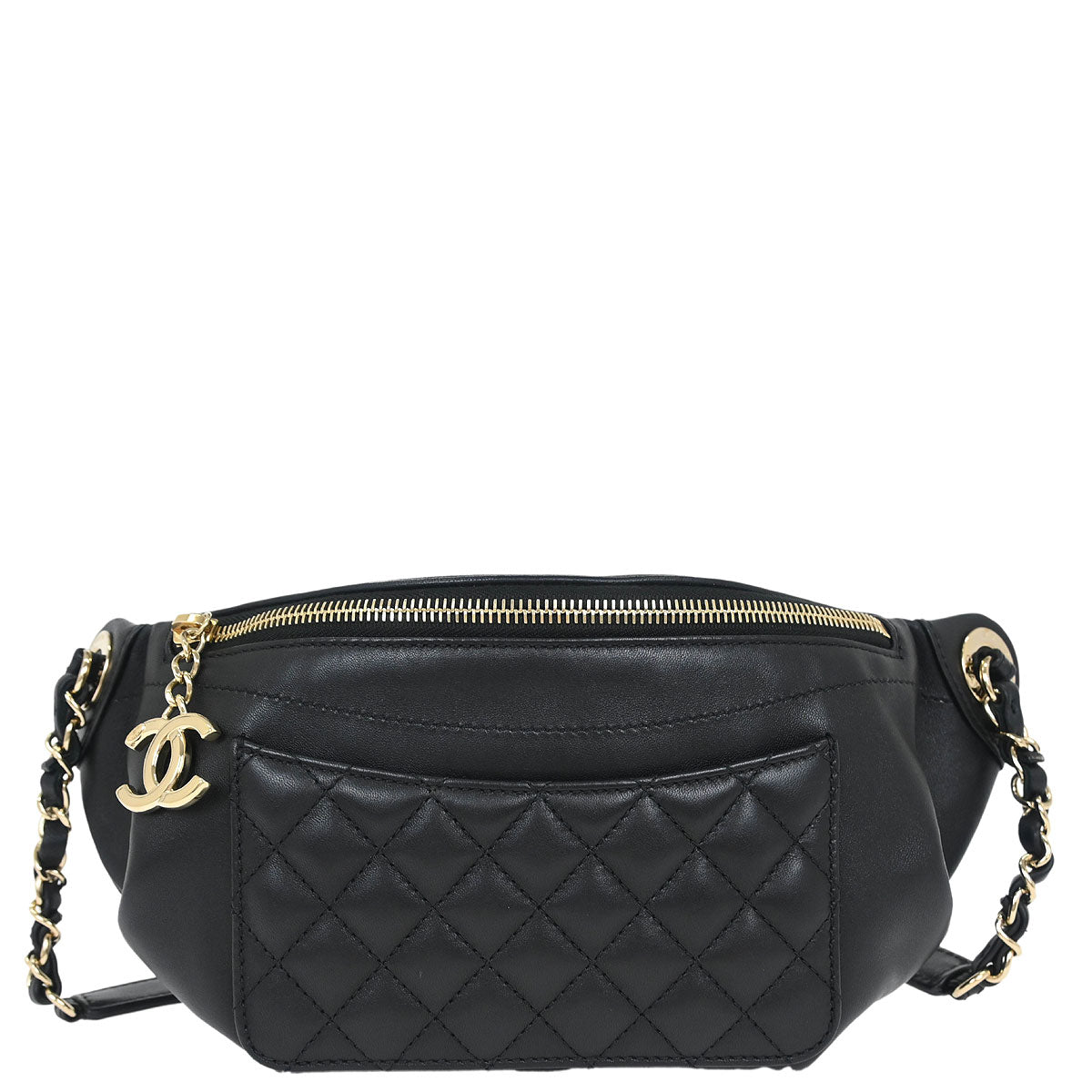 Chanel 2019 Black Lambskin Waist Bum Bag