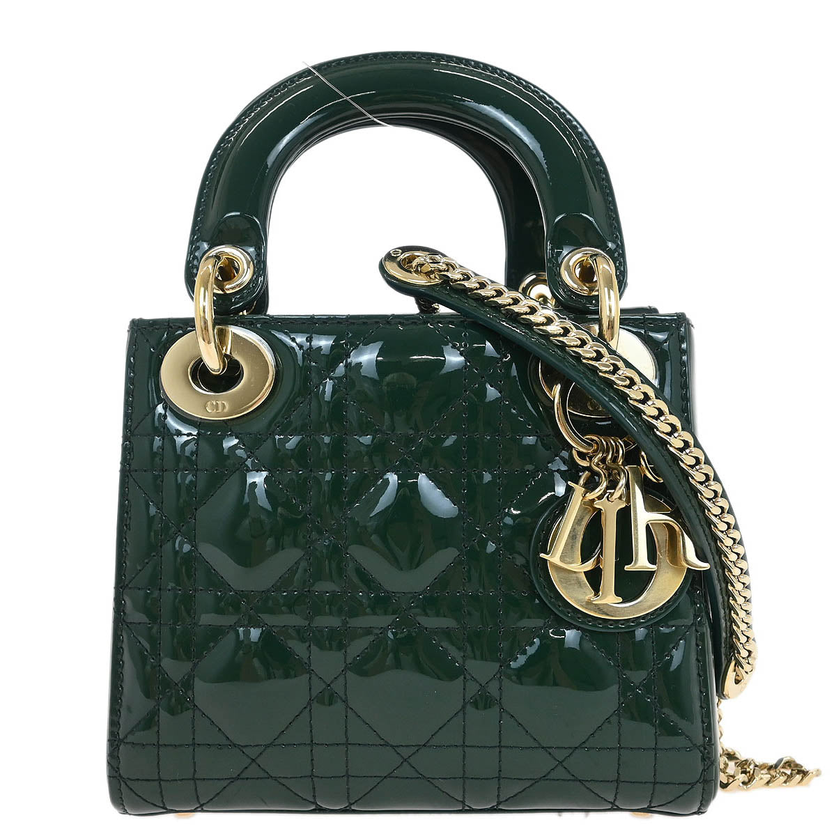 Christian Dior Green Patent Leather Small Lady Dior Cannage Handbag