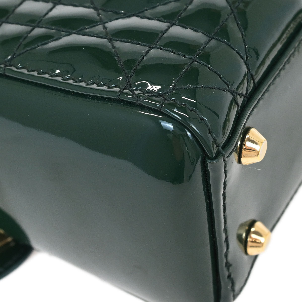 Christian Dior Green Patent Leather Small Lady Dior Cannage Handbag